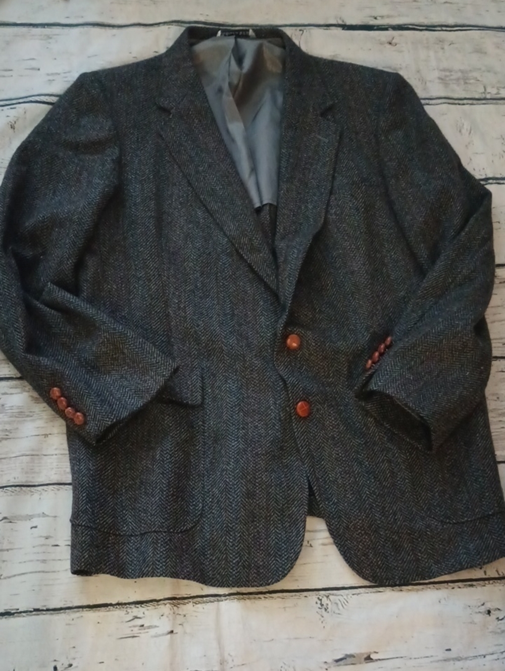 Arnold Palmer Vintage Black Gray Brown Tweed Wool Blazer 46L